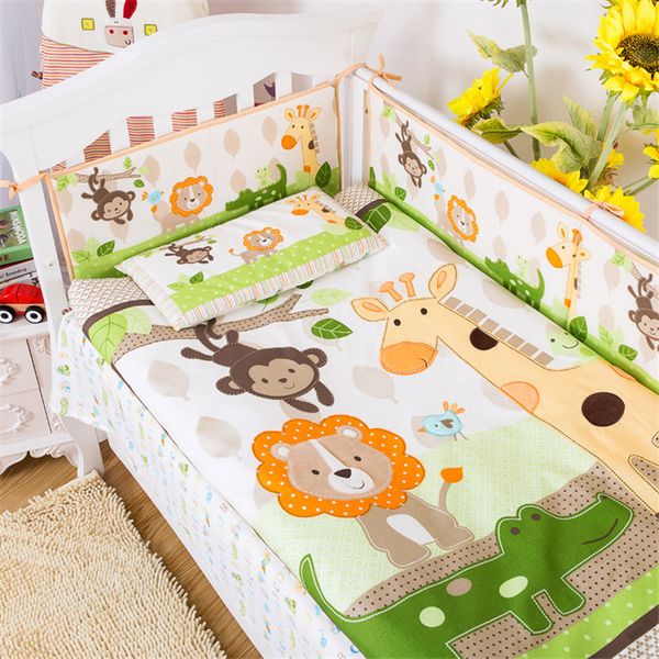 

9pcs cotton baby cot bedding set newborn cartoon baby crib kids bedding kit detachable quilt pillow bumpers sheet 4 size