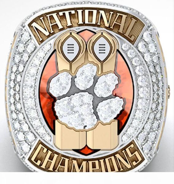 

2018 2019 clemson tigers final ncaa national championship ring with wooden display box fan men gift wholesale drop shipping, Golden;silver