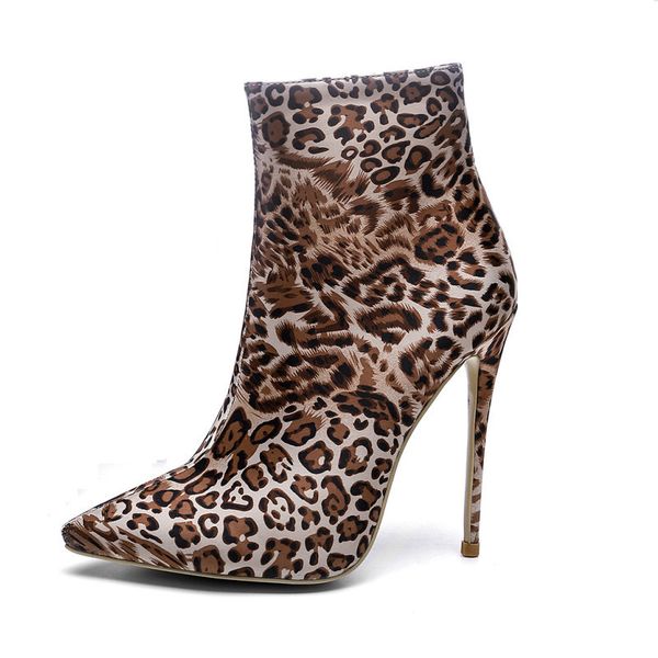 

leopard high heel women winter boots heel 12 cm ankle boots for women big size winter, Black