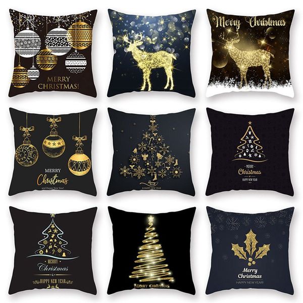 

2019 new xmas gold foil printing pillow case sofa waist throw pillowcase cushion cover christmas bedroom living room decor