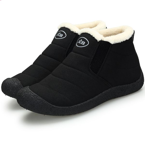 

new winter shoes couple snow boots warm fur inside non-slip bottom keep warm slip-on casual boots men waterproof shoes, Black