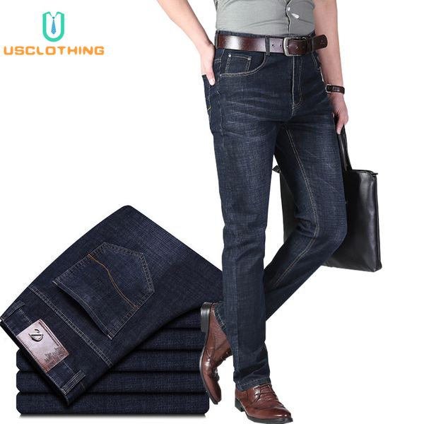 

new mens jeans cotton classic business casual straight stretch jeans black blue male denim pants skinny men overalls 40 42