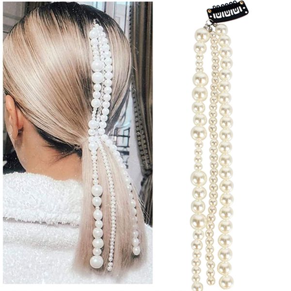 

beaded hair accessories female hair accessories pearl tassel hair clip for chic girls, Black;brown