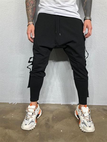 

designer pants fashion loose mulit pockets panelled hip hop style mens cross pants casual males clothing solid color mens, Black