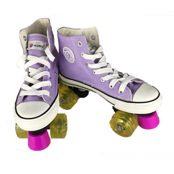 

professional children double roller skates canvas solid skate shoes for kid two line flashing wheels patines adulto ib101