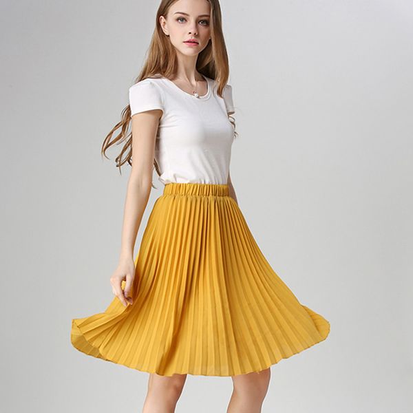 

MarchWind Brand Designer Women Chiffon Pleated Skirt Vintage High Waist Tutu Skirts Womens Saia Midi Rokken Summer Style Jupe Femme Skirt