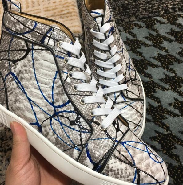 

new high +sneakers shoes for women,men red bottom sneaker shoes python leather casual walking flats with box,eur 35-47, Black