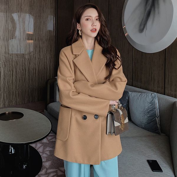 

plus size coats women clothes 2019 double-breasted coat elegant coats for women korean fashion clothing camel clothes, Black