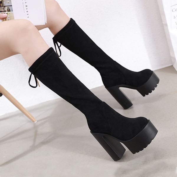 

autumn winter women knee high boots ladies fashion ankle boots high heels platform shoes long tube knight femme, Black