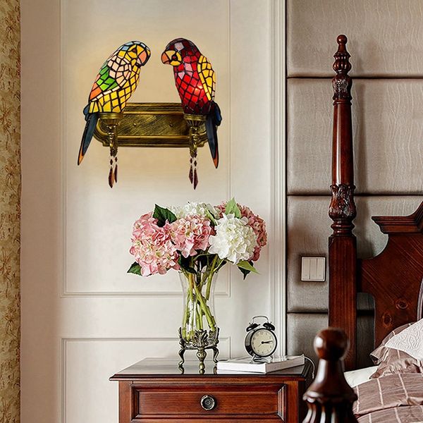 

baroque new creative wall lamp bird shape light tiffany color mosaic door back lamp bedroom wall lamp retro bedside lamps