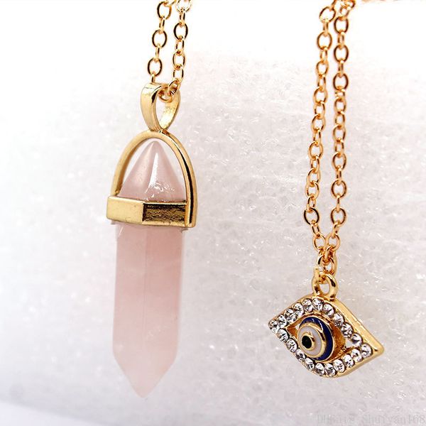 

christmas crystal bullet charm gift pendant column natural pendulum necklaces multilayer statement eye necklace hexagonal jewelry stone etob