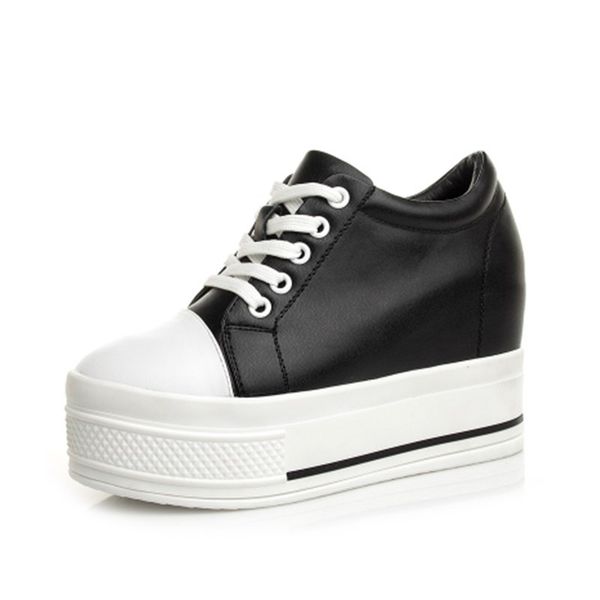 

height increasing 9cm canvas shoes woman hidden heel platform shoes white black casual shoes for women trainers, Black;white