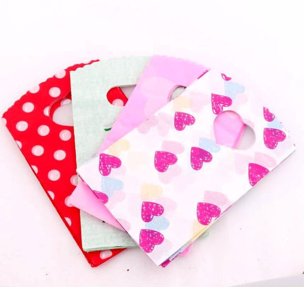 

100pcs fashion 4colors heart dots thank you plastic bags gift bag 9x15cm jewelry pouches gb071, Pink;blue