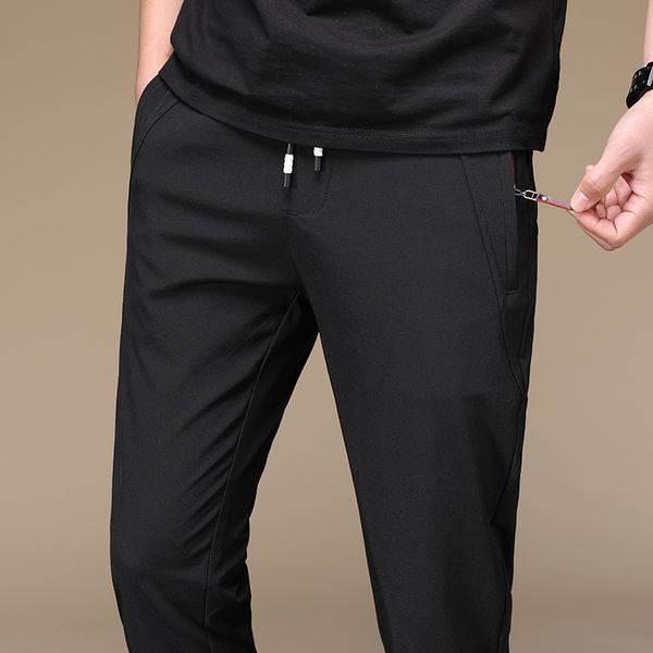 

2020 men's straight pants breathable casual pants thin stretch slim, Black