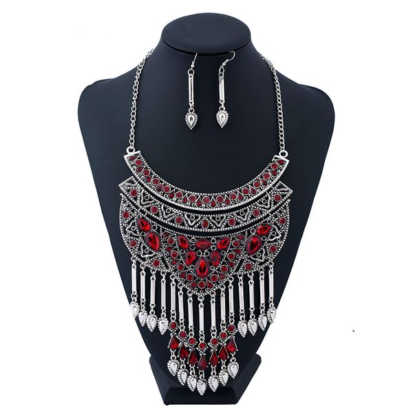 

liuxsp vintage hollow maxi chunky necklace geometric rhinestone water drop long tassel necklace fashion metal plated jewelry, Silver