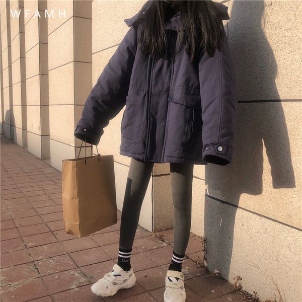 

winter 2020 new retro hong kong style thicken tooling jacket net red super fire loose long sleeve cotton clothing famale fashion, Black