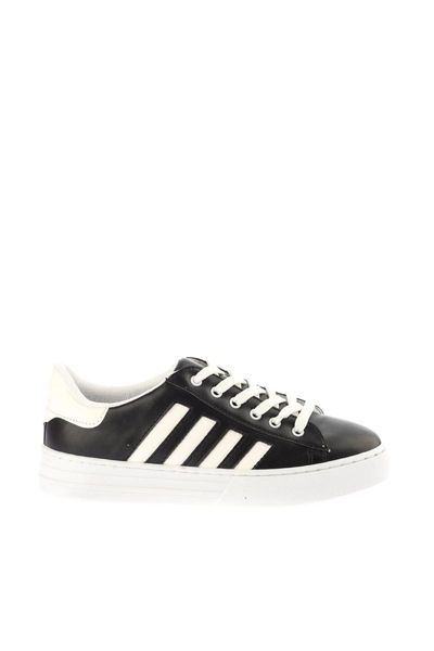 

SOHO Fashion Black PU Leather Breathable Women Sneaker Shoes White Striped Line Flat Sneaker Casual Shoes 12856