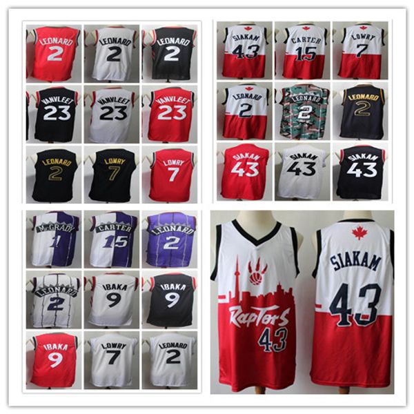 

college wears 1 mcgrady 23 vanvleet 43 siakam 7 lowry vince 2 leonard 15 carter 9 ibaka basketball jerseys all stitched, Black;red