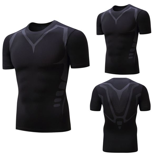 

sports men's clothing 2019 men's new simple solid color sports quick-drying fitness short sleeve fashion style#7, Black;red