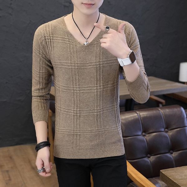

spring sweater men autumn beige white gray black v-neck coffee wine red slimming long-sleeved head men sweaters, White;black
