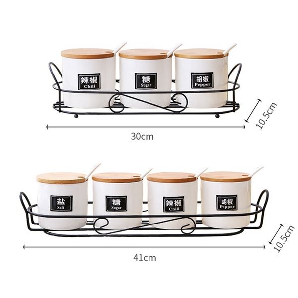 

ceramic cruet set spice rack and jar condiment seasoning pepper bottle storage box pepper salt container with spoon for kitchen