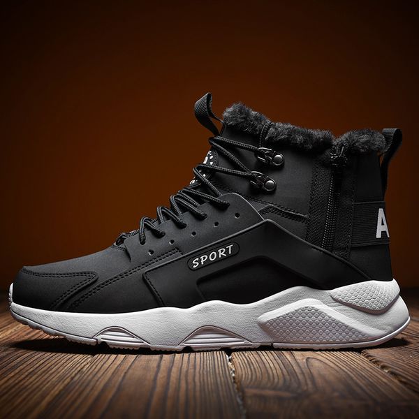 

winter men's boots warm boot with velvet male waterproof shoes chaussure mans casual shoes for men boots footwear male sneakers, Black