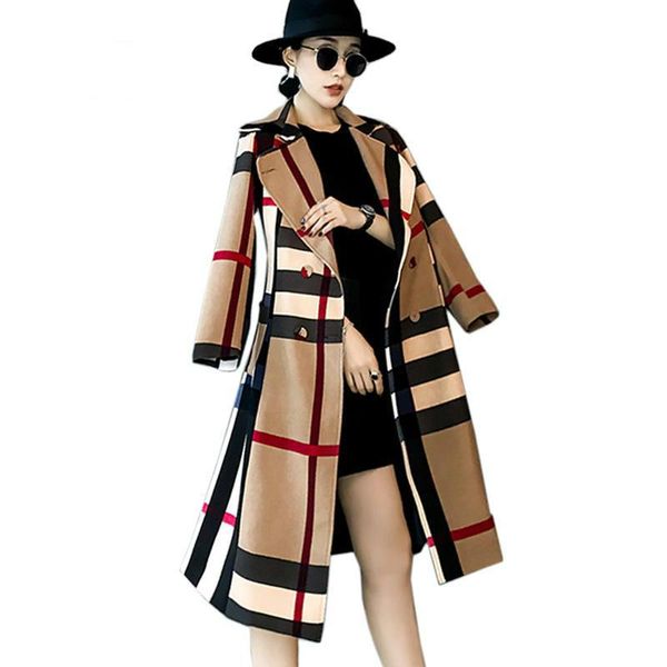 

tingfly 2018autumn англия стиль красный черный plaid двойной брестед пальто ветровка женщины повседневная классический лоскутное одеяние fem, Tan;black