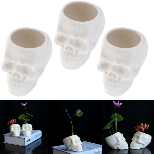 

3pcs flowerpot skull head shaped halloween retro homehold horrible decoration