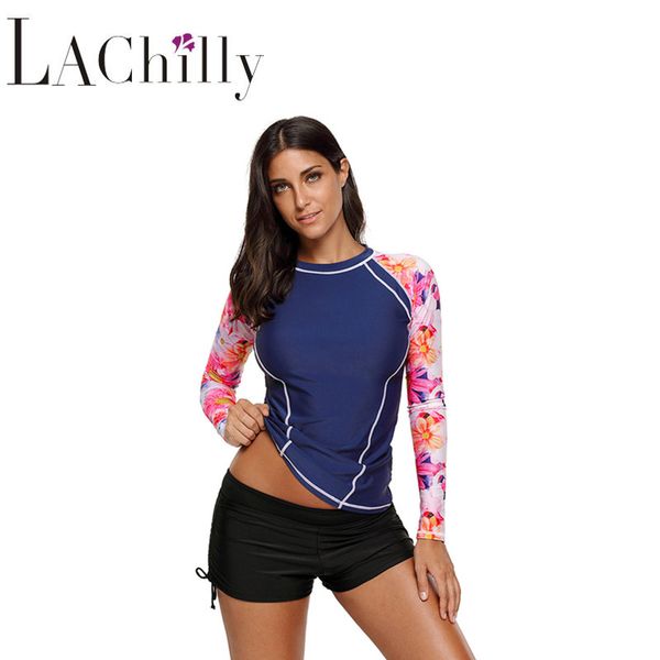 

la chilly new 2017 patchwork tankini for women long sleeve rashguard swimwear one piece lc410453 bikiini parte superior