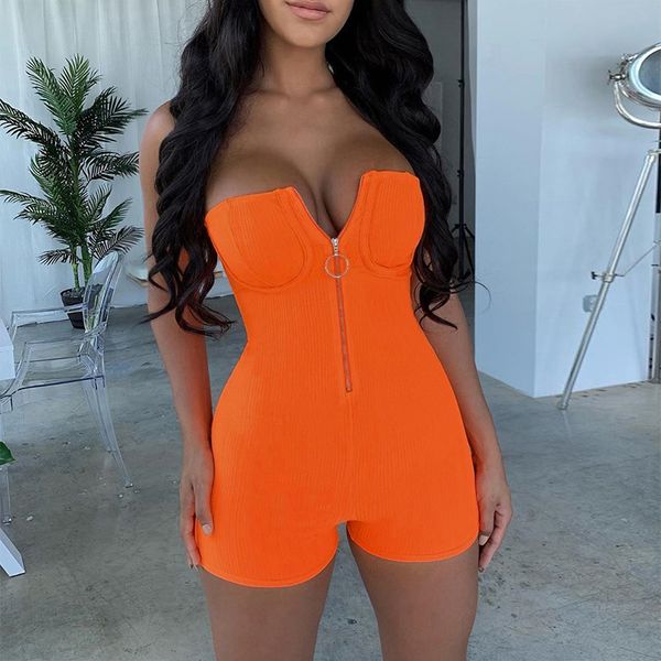 

women short jumpsuit with zipper tube jumpsuit backless orange color tight overalls for women with shorts, Black;white
