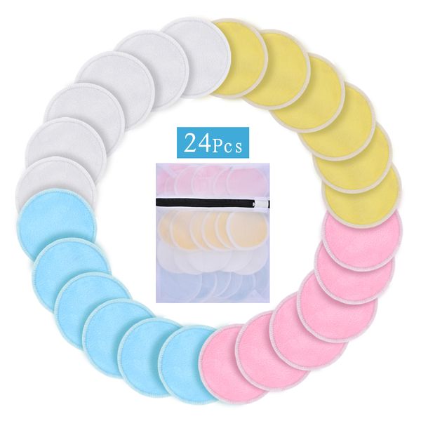 

16/24pcs reusable cotton pads make up facial remover double layer wipe pads nail art cleaning washable with laundry bag