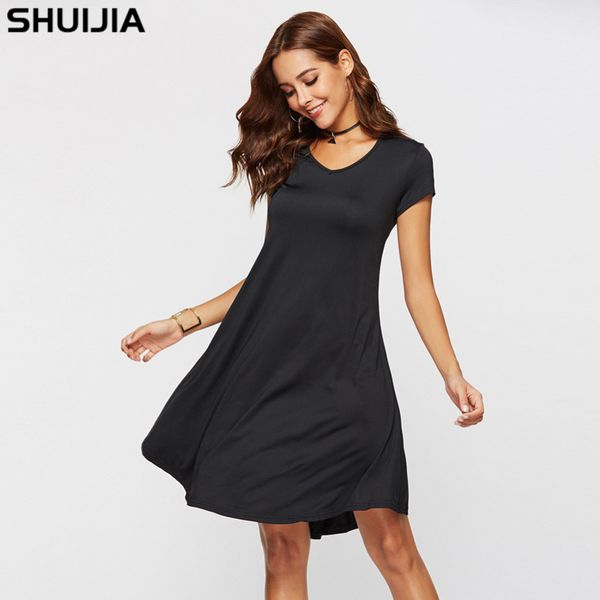 

womens designer solid color a- line short sleeve plus size dress4og2, Black;gray