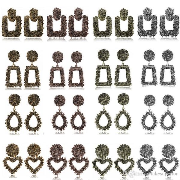 

vintage style heart stud earring women retro waterdrop square earring gift for love girlfriend fashion jewelry, Golden;silver