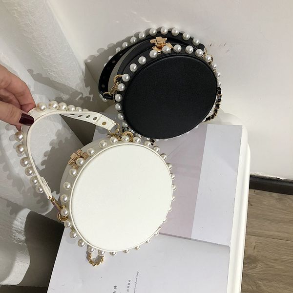 

women's round bag evening clutch pearl circular purse handbag mini bolsa redonda ladies party wedding bags cj191205