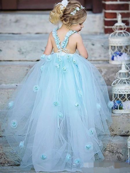 

blue flower girl dress with open back jewel neck girls pageant dresses party evening wear first communion, White;blue