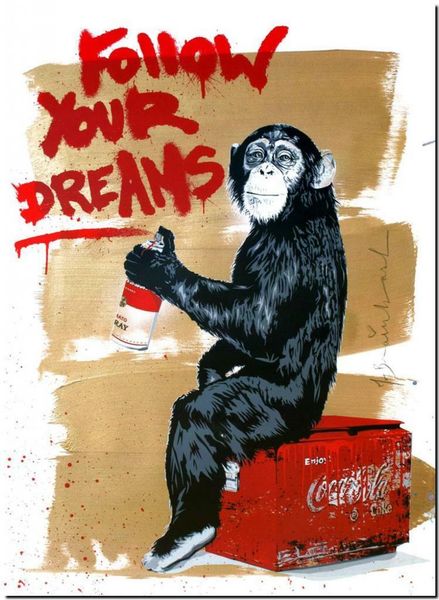 

banksy street art follow your dreams monkey home wall art decor handpainted &hd print oil painting on canvas wall art canvas pictures 190826