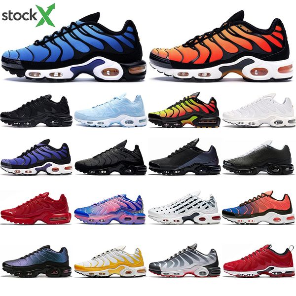 

new fashion tn plus se running shoes triple black white hyper blue spray paint scream green deluxe mens trainer runner sports sneakers 40-45