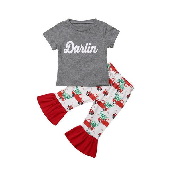 

USA My First Infant Toddler Baby Girls Clothes Darlin Tops Flared Pants Outfit Clothes Set Summer Clothes 2pcs