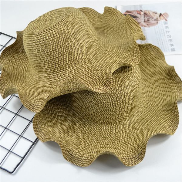 

summer korean ma'am straw hat you edge flower edge sun hat will sandy beach sunscreen hats, Blue;gray