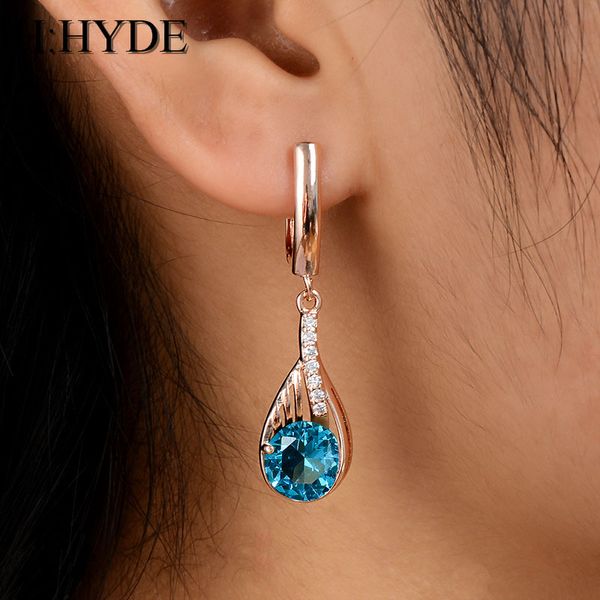 

h:hyde gold color earrings green round crystal cz stone pierced dangle earrings women/girls long drop fashion jewelry, Silver