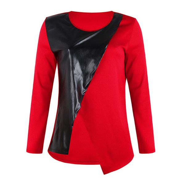 

new arrival women's casual patchwork shirt slim fit round neck long sleeve irregular female, White