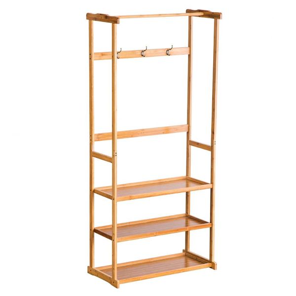 

home storage home organization flat three-layer coat rack bamboo wardrobe wood color housekeeping clothing racks for home