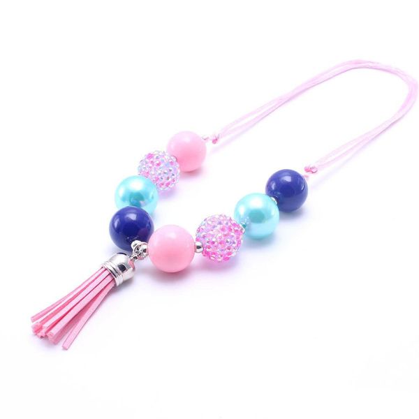 

pretty pink color tassel kid chunky necklace bsst gift bubblegume bead chunky necklace jewelry for baby kid girl, Silver