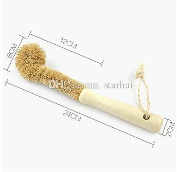 

wooden cup brush coconut palm long handle bottle cup cleaner pot glass kitchen washing tableware cleaning home brush tools dhl wx9-1828