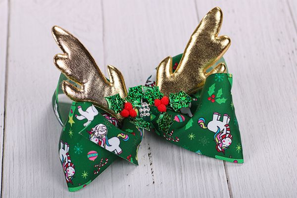 

12pc/lot 6" antlers merry christmas ribbon hair bow with cips children girls kids deer horn santa xmas party hairgrips headwear, Slivery;white