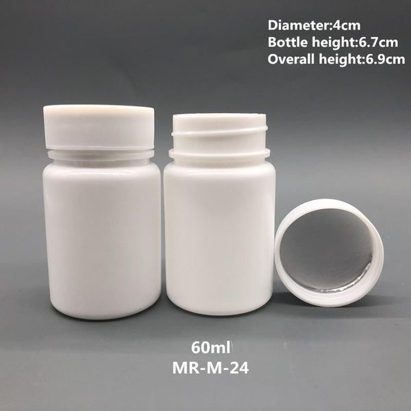 50 Stück 60 ml 60 cc HDPE weiße leere Apotheke nachfüllbare Vitaminkapseln Flaschen mit Schraubverschluss und Dichtungen