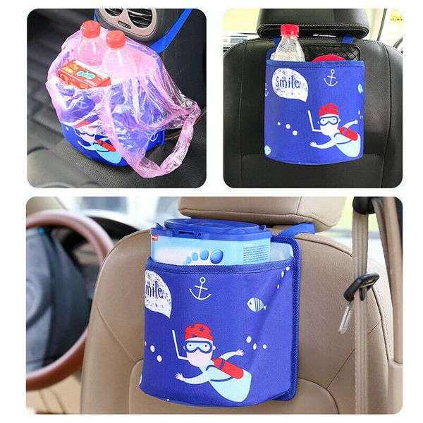 

portable cartoon car trash bag can mini garbage dust bin keeper back seat headrest wastebasket storage bag phone holder net mesh