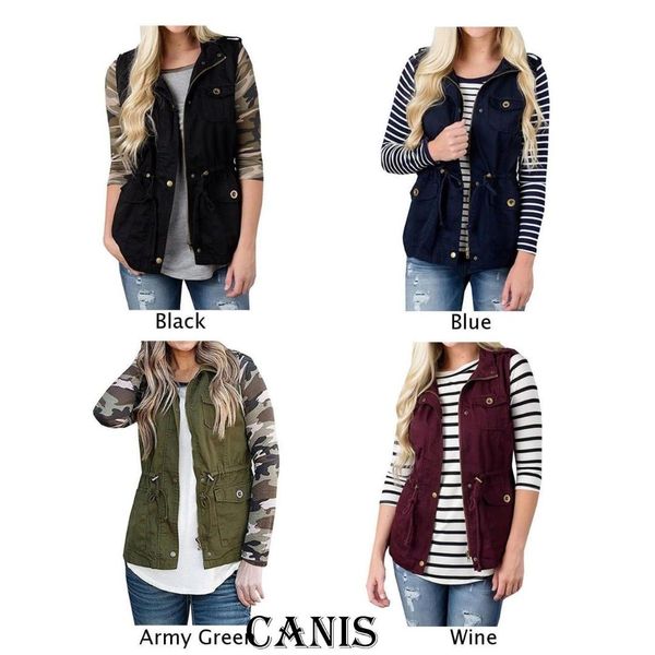 

женщины пальто женщины куртка жилет cargo utility safari vest w / карманы кулиской army top bomber jacket coat, Black;white