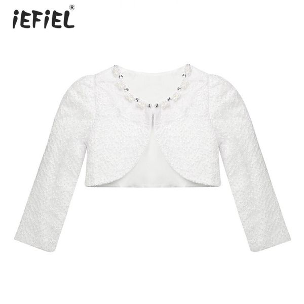 

white kids girls long sleeves flower girls bolero coats lace flower one clasp closure open front lace bolero shrug cardigan, Blue;gray