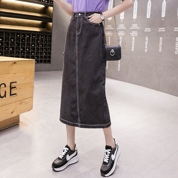 

5xl plus size women's denim skirt 2020 summer new korean high waist skirt denim a-line female straight bag hip, Blue